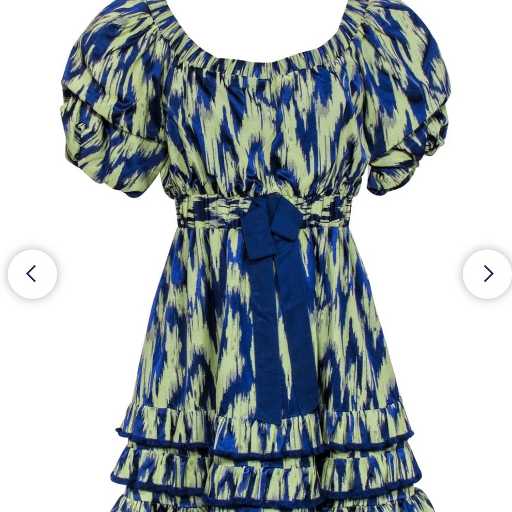 Cinq à Sept Blue and Green Patterned Dress